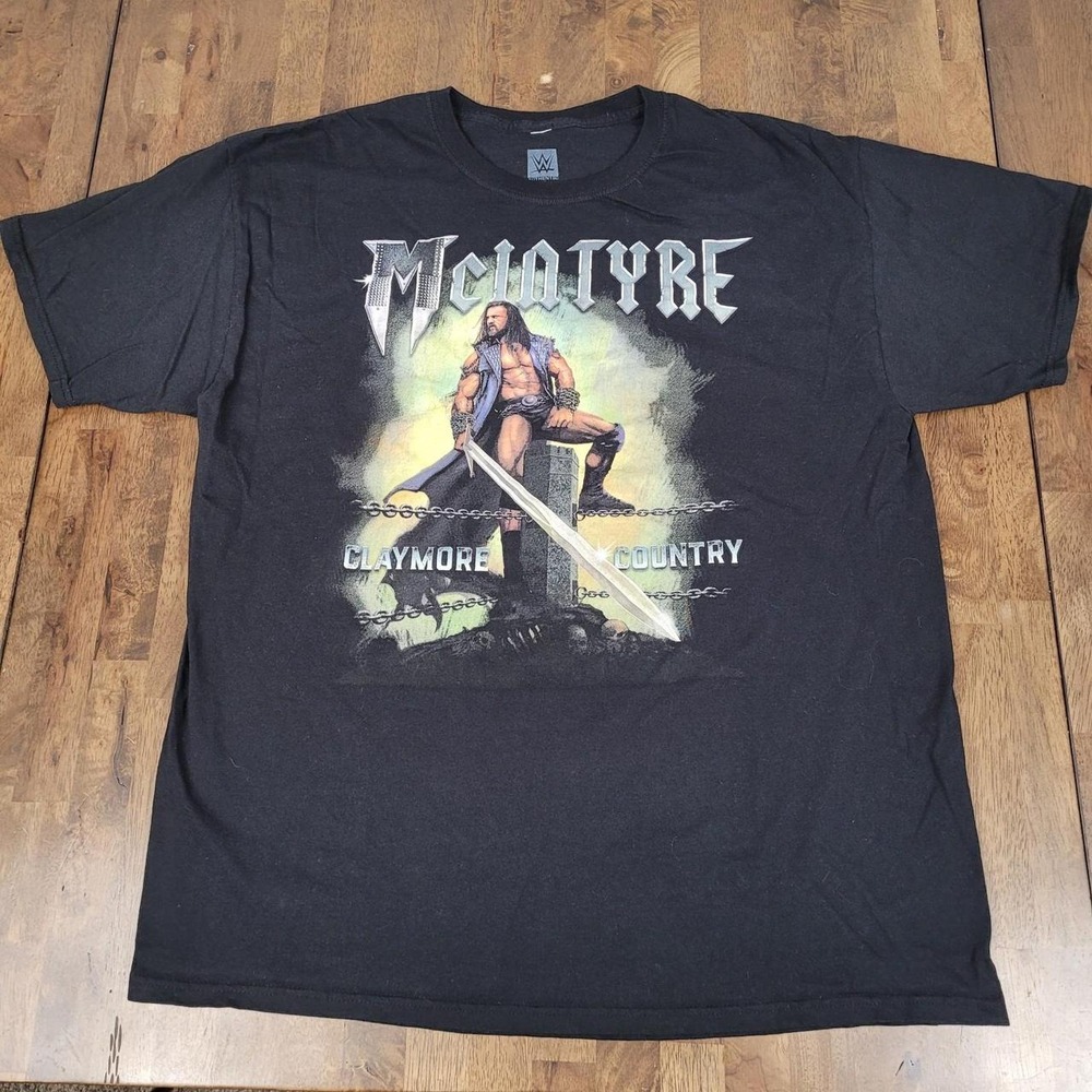 WWE Drew McIntyre Claymore Country T-Shirt Black Men's XL Wrestling Graphic Tee